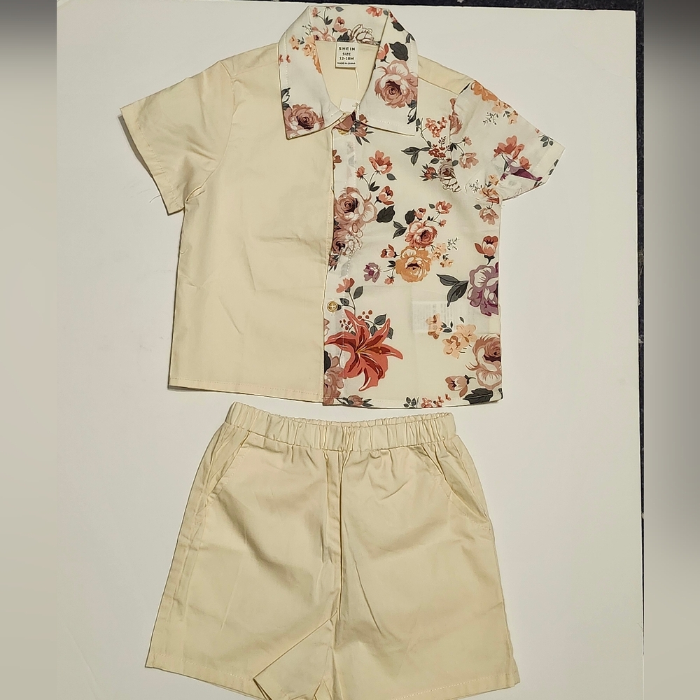 Floral Print Short Sleeve Shirt and Shorts Set